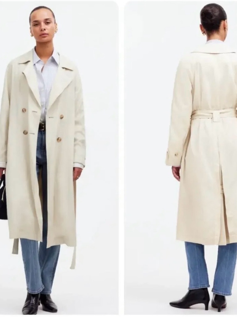Madewell Cotton Blend Cream Double-Breasted Trench Coat